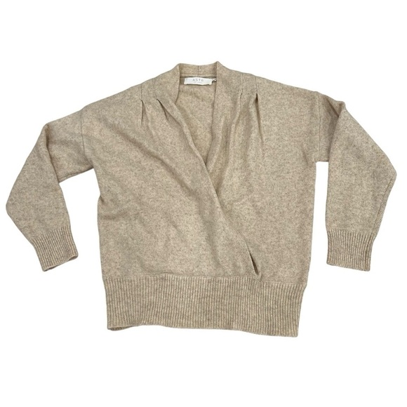 ASTR the label pleated wrap front sweater in oatmeal - Picture 2 of 7